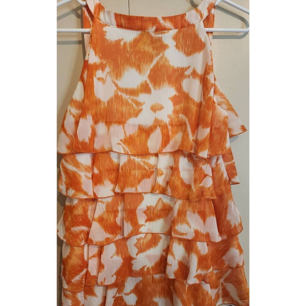 F21 Ninety ruffly orange and white floral blouse sleeveless tank w/straps - Picture 6 of 9